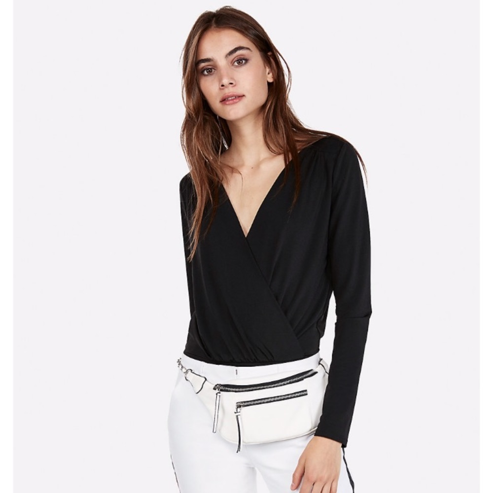 Express Drape Surplice Thong Bodysuit